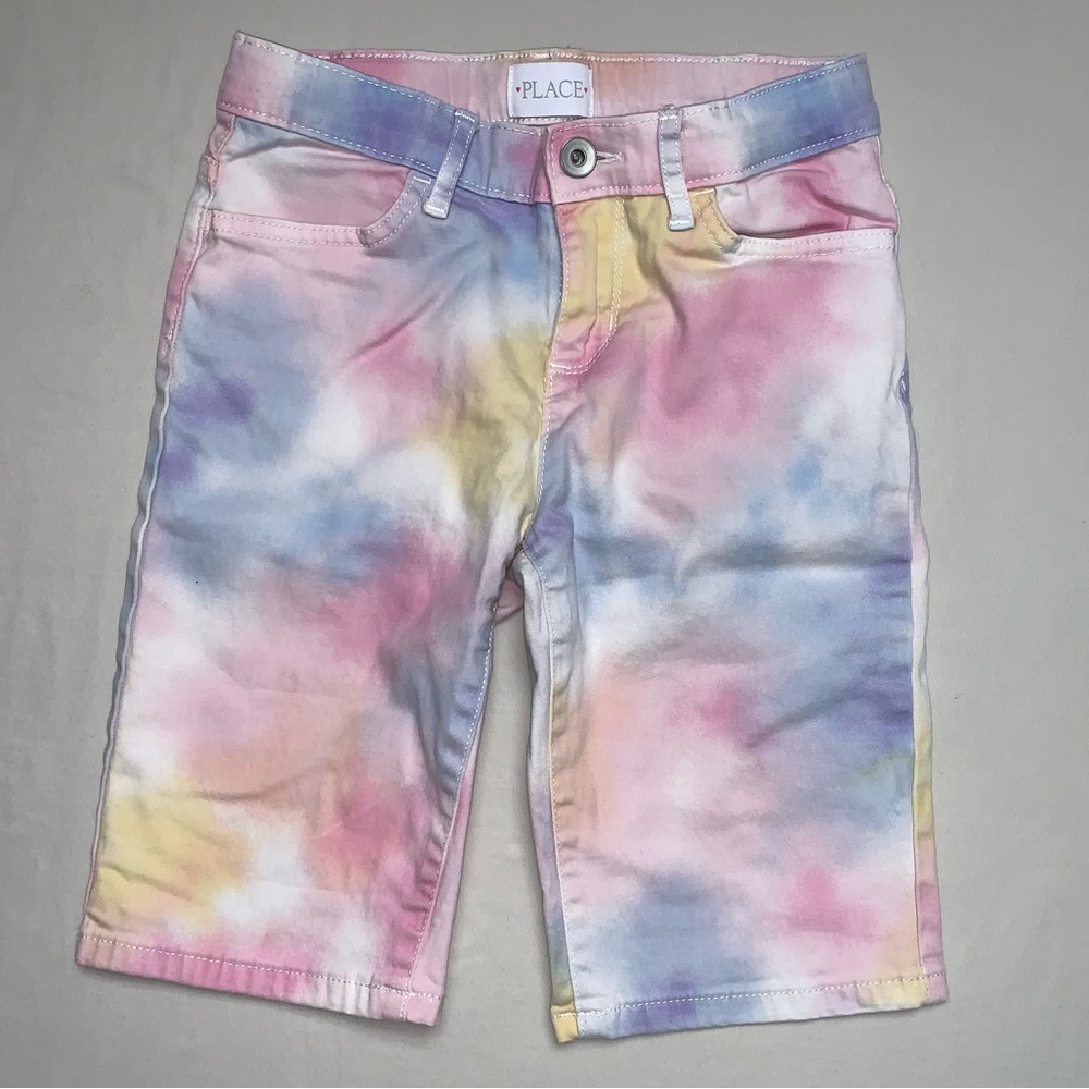 🆕 Children’s Place Tie Dye Bermuda Jean Shorts Girl’s 10 Colorful Denim Pastel - Picture 1 of 8